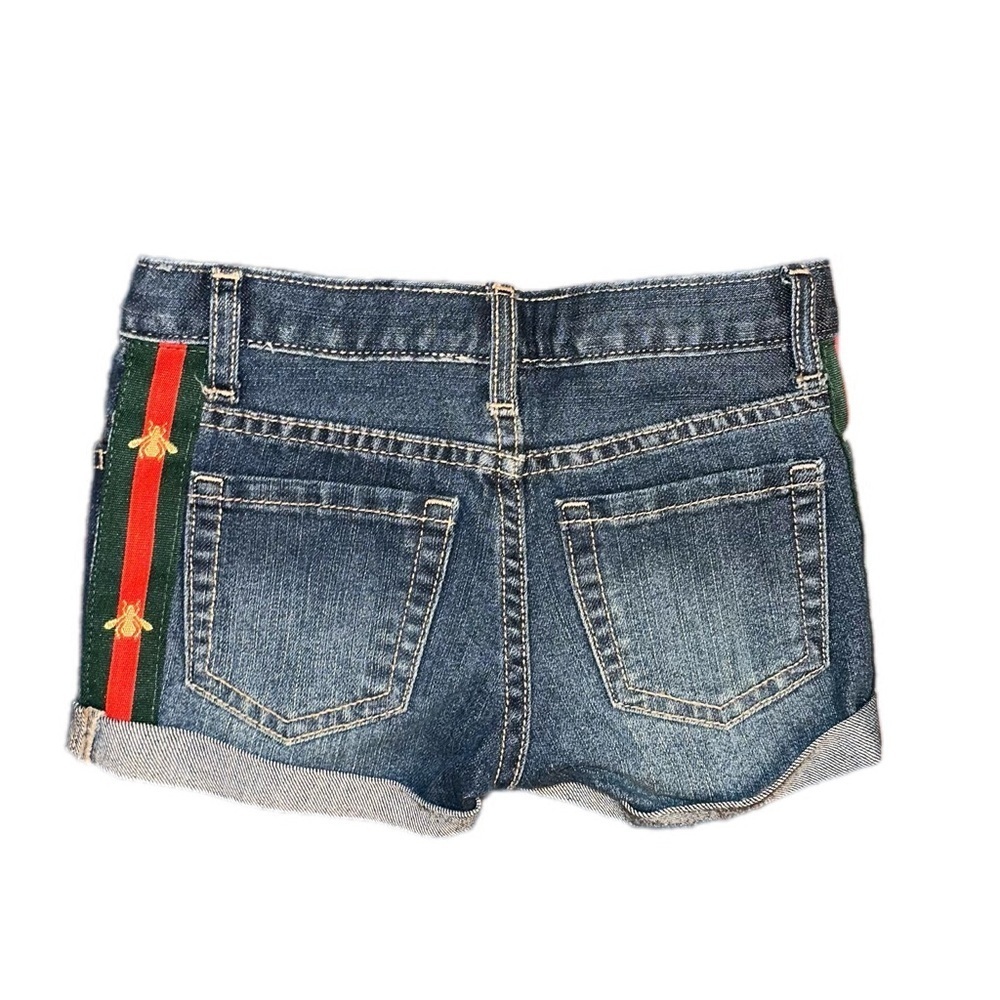 Kid’s Roll Cuff Denim Shorts W/ Bee Stripe Ribbon - Picture 5 of 10